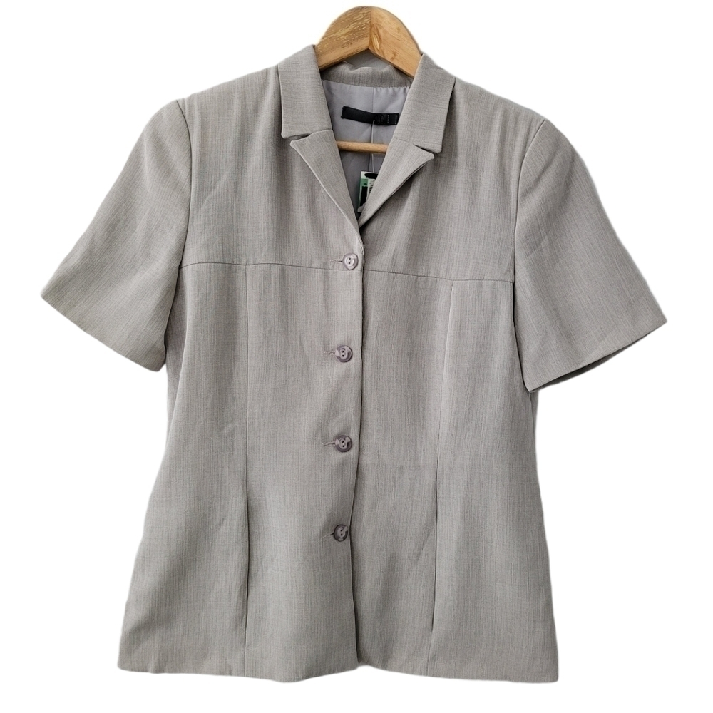 𝅺VINTAGE Short Sleeve Grey Women's  Blazer Jacket Size 10